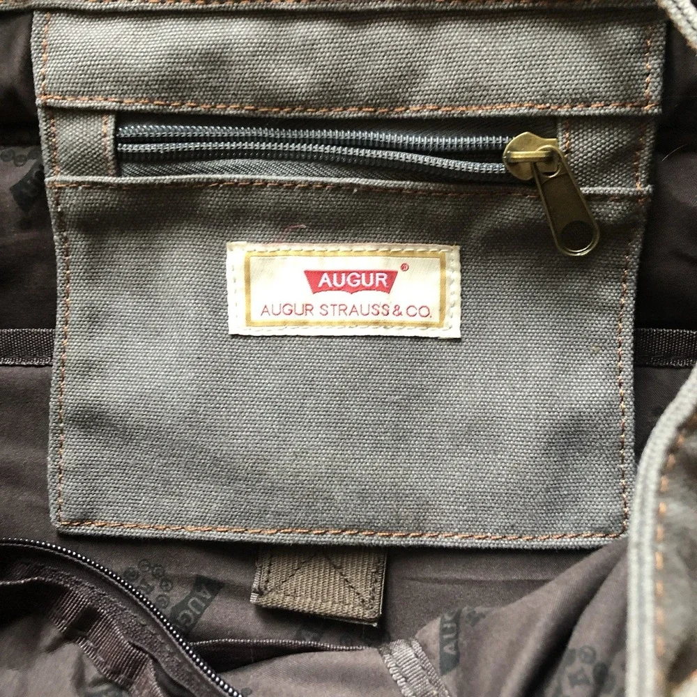 Vintage AUGUR Strauss & Co Gray Canvas Backpack Rucksack Hiking Travel